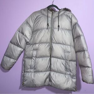 Eddie Bauer Down Puffer Jacket Women Size L Hooded Winter Coat